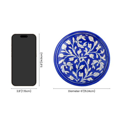 Blue Pottery Floral Pattern Decorative Plate—Cobalt Blue—6”