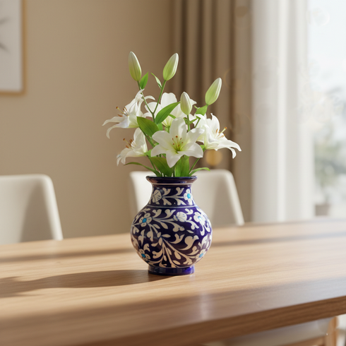 Blue Pottery Flower Vase - Cobalt Blue