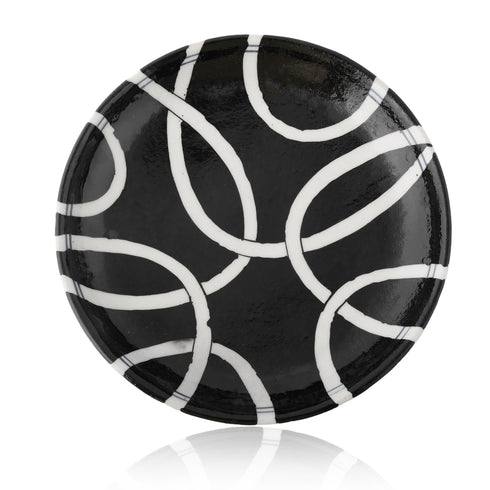 Blue Pottery Geometric Pattern Decorative Plate—Black & White—8”