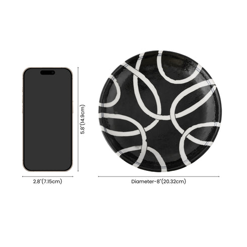 Blue Pottery Geometric Pattern Decorative Plate—Black & White—8”