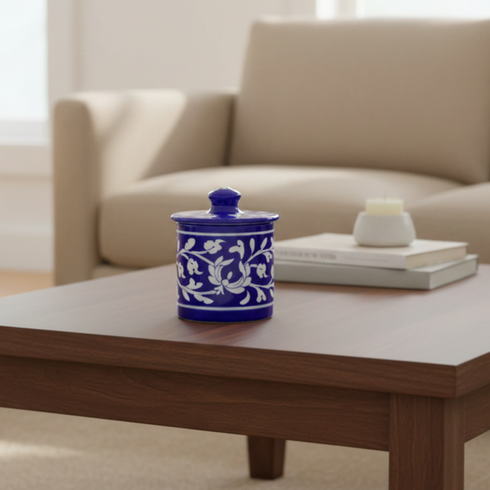 Blue Pottery Jar with Lid - Blue