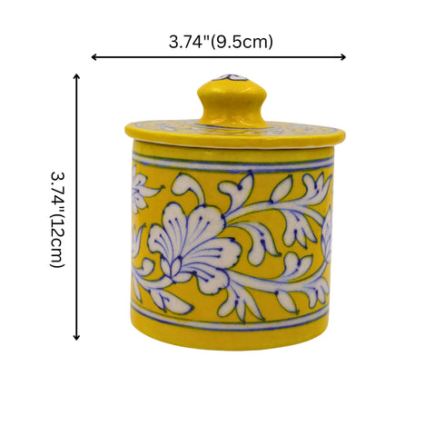 Blue Pottery Jar with Lid - Yellow