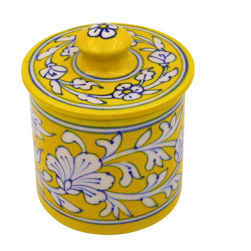 Blue Pottery Jar with Lid - Yellow