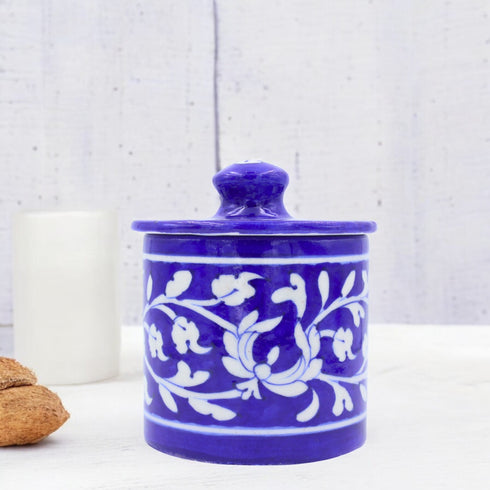 Blue Pottery Jar with Lid