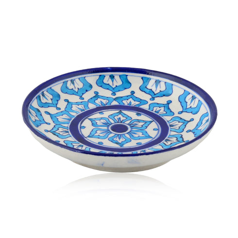Blue Pottery Mandala Inspired Pattern Decorative Plate—Cyan & Deep Blue—8”