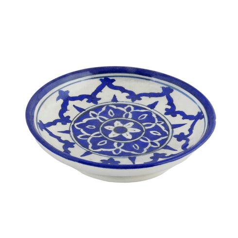 Blue Pottery Mandala Inspired Pattern Decorative Plate—White & Blue—6”