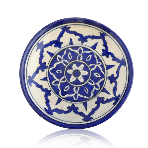 Blue Pottery Mandala Inspired Pattern Decorative Plate—White & Blue—6”