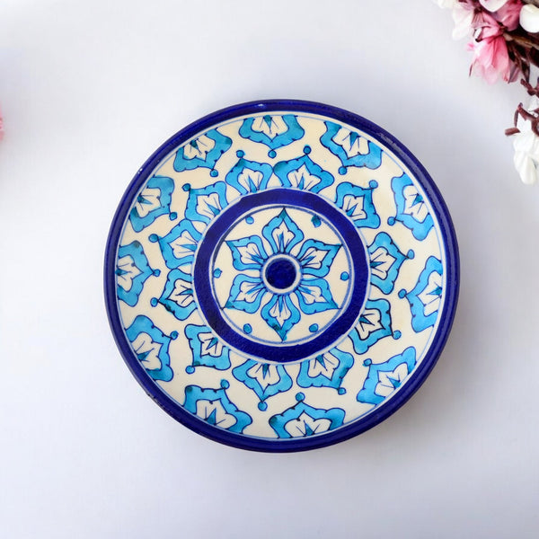 Blue Pottery Mandala Inspired Pattern Decorative Plate—Cyan & Deep Blue—8”