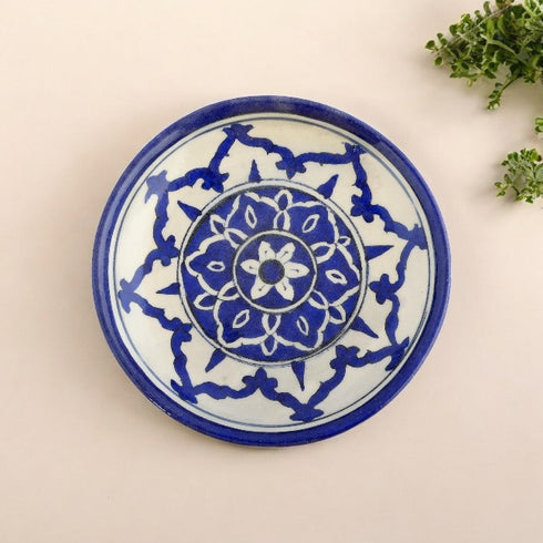 Blue Pottery Mandala Inspired Pattern Decorative Plate—White & Blue—6”