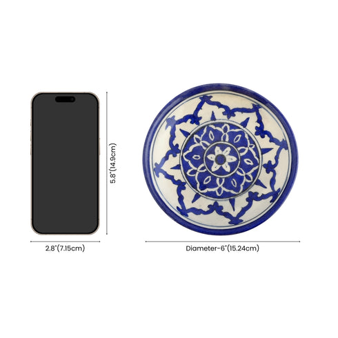 Blue Pottery Mandala Inspired Pattern Decorative Plate—White & Blue—6”