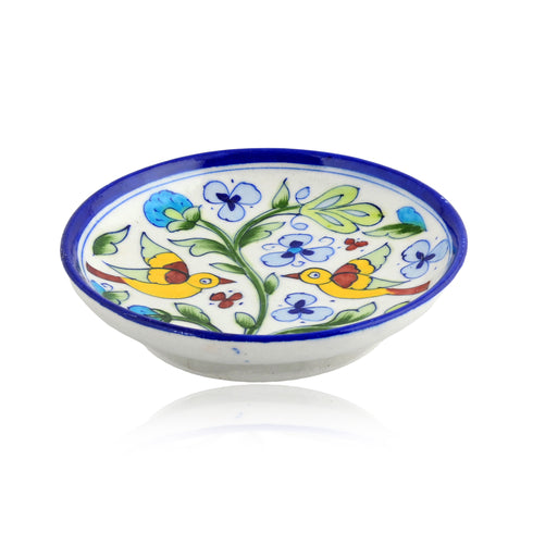 Blue Pottery Nature Inspired Pattern Decorative Plate—Multicoloured—6”