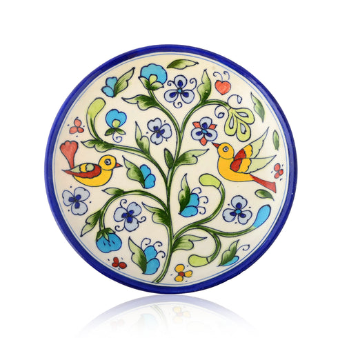 Blue Pottery Nature Inspired Pattern Decorative Plate—Multicoloured—8”