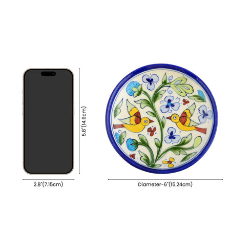 Blue Pottery Nature Inspired Pattern Decorative Plate—Multicoloured—6”