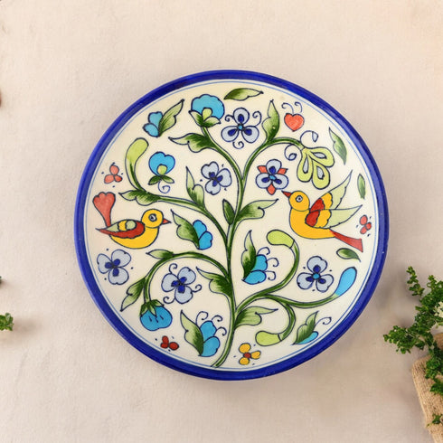 Blue Pottery Nature Inspired Pattern Decorative Plate—Multicoloured—8”ss