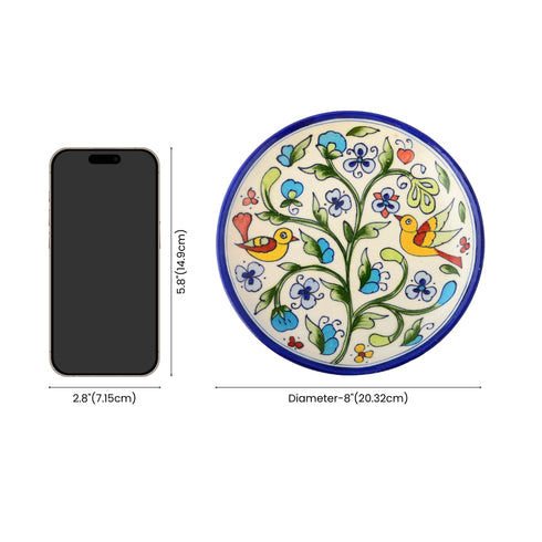 Blue Pottery Nature Inspired Pattern Decorative Plate—Multicoloured—8”