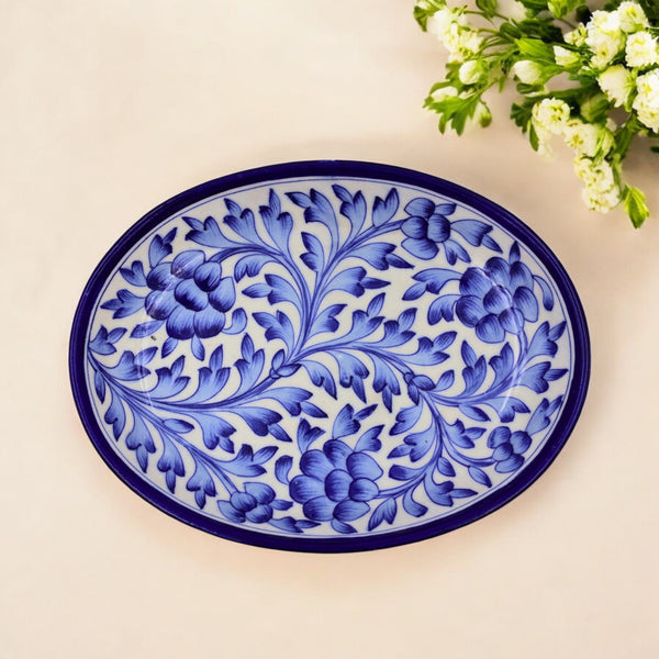 Blue Pottery Oval Plate - Blue