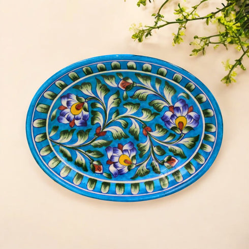 Blue Pottery Oval Plate - Turquoise