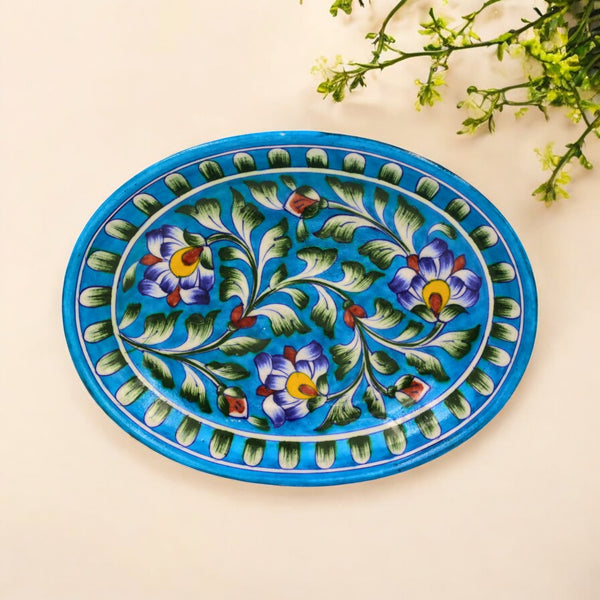 Blue Pottery Oval Plate - Turquoise