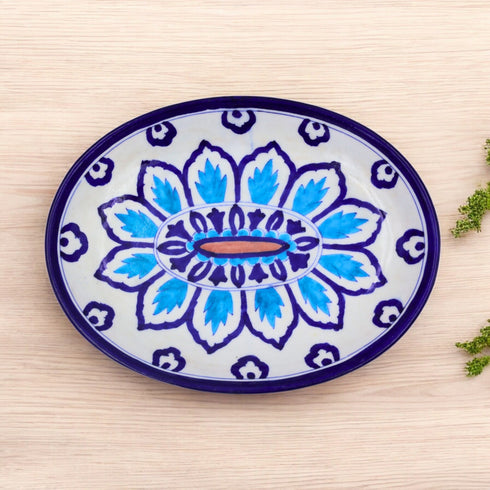 Blue Pottery Oval Plate