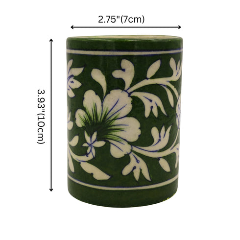 Blue Pottery Pen Holder - Green