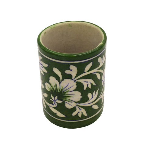 Blue Pottery Pen Holder - Green