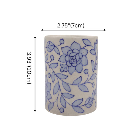 Blue Pottery Pen Holder - White