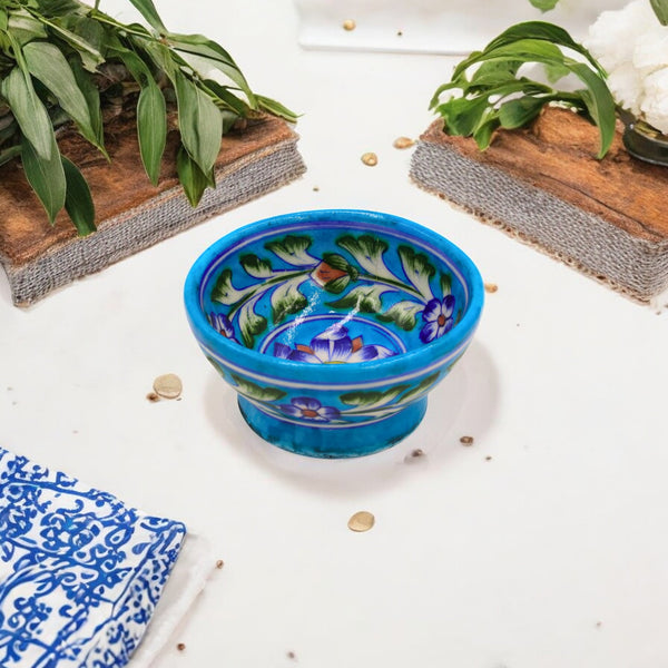 Blue Pottery Round Bowl - Turquoise Blue