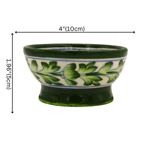 Blue Pottery Round Bowl - White and Green