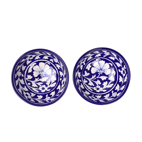 Blue Pottery Royal Blue Floral Bowls—Set of 2