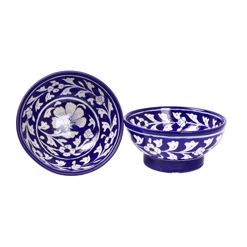 Blue Pottery Royal Blue Floral Bowls—Set of 2