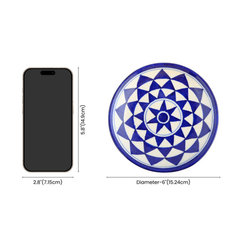 Blue Pottery Star Pattern Decorative Plate—White and Blue —6”