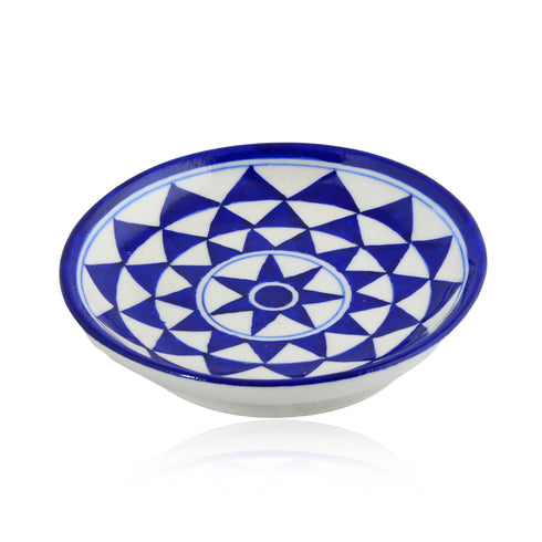 Blue Pottery Star Pattern Decorative Plate—White and Blue —6”