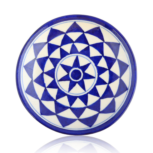 Blue Pottery Star Pattern Decorative Plate—White and Blue —6”