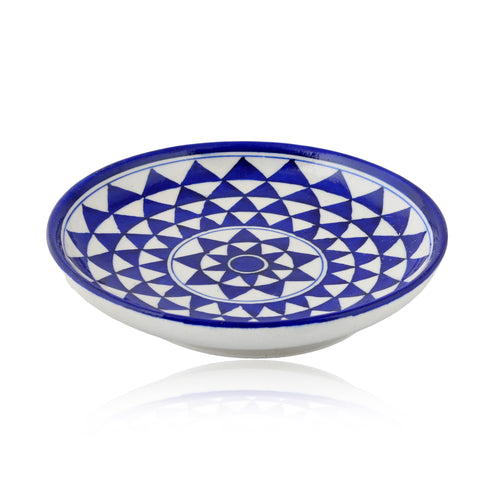 Blue Pottery Star Pattern Decorative Plate—White and Blue —8”