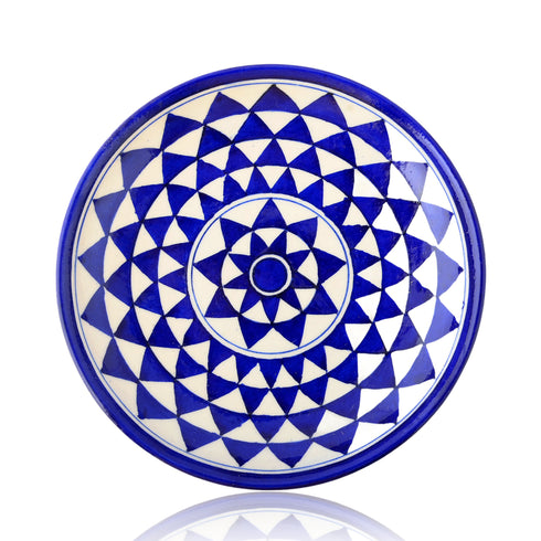 Blue Pottery Star Pattern Decorative Plate—White and Blue —8”