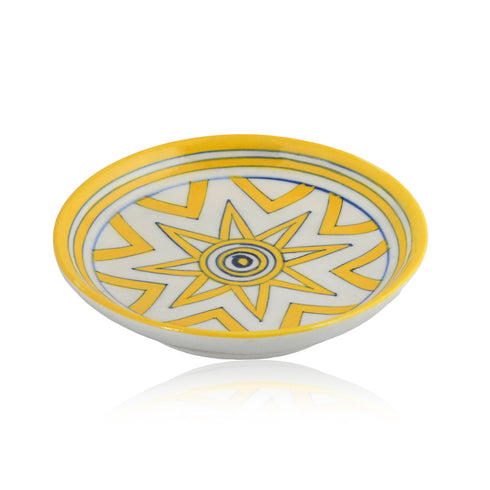 Blue Pottery Star Pattern Decorative Plate—Yellow—6”