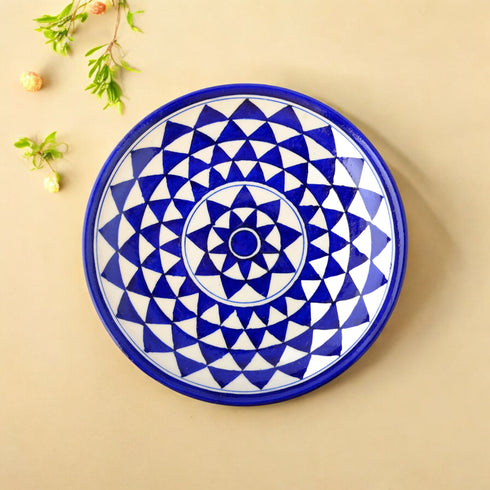 Blue Pottery Star Pattern Decorative Plate—White and Blue —8”