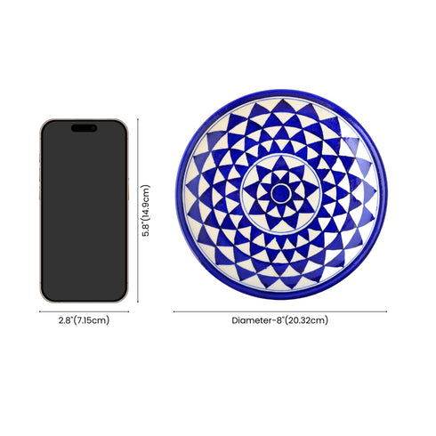 Blue Pottery Star Pattern Decorative Plate—White and Blue —8”