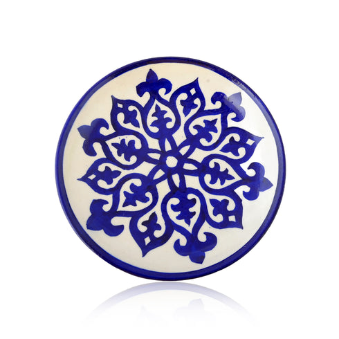 Blue Pottery Traditional Pattern Decorative Plate—Cobalt Blue & White—8”