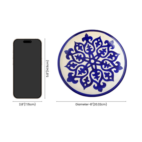 Blue Pottery Traditional Pattern Decorative Plate—Cobalt Blue & White—8”