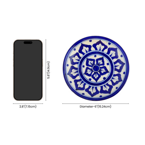 Blue Pottery Floral Pattern Decorative Plate—Cobalt Blue—6”