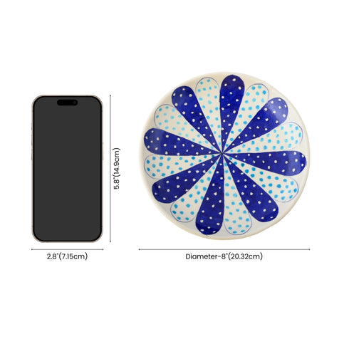 Blue Pottery Dotted Pattern Decorative Plate—White and Blue—8”
