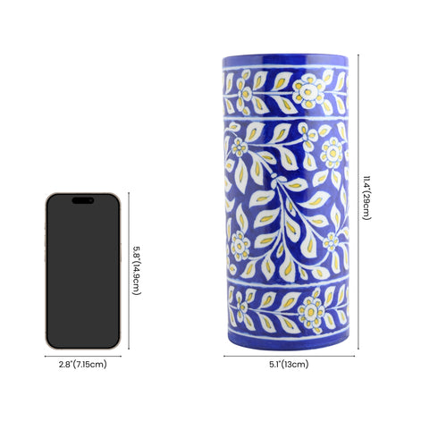 Blue Pottery Decorative Cylindrical Vase—Royal Blue