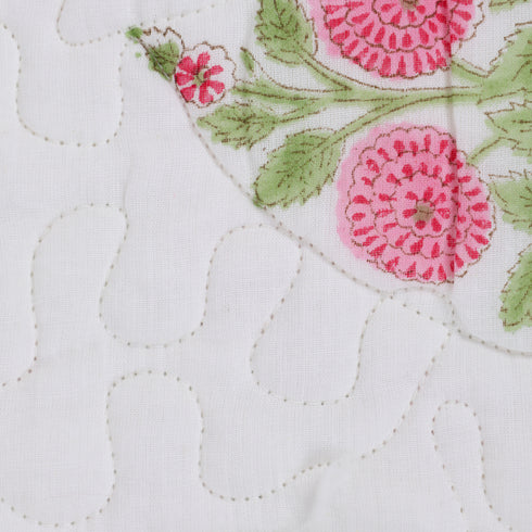 Blush Blossom Quilted Bed Cover and Pillow Cover – Hand Block Print