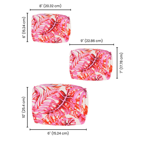 Blush Pink Quilted Cosmetic Pouch (Set of 3) - Hand Block Print