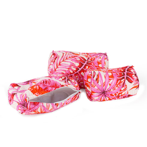 Blush Pink Quilted Cosmetic Pouch (Set of 3) - Hand Block Print