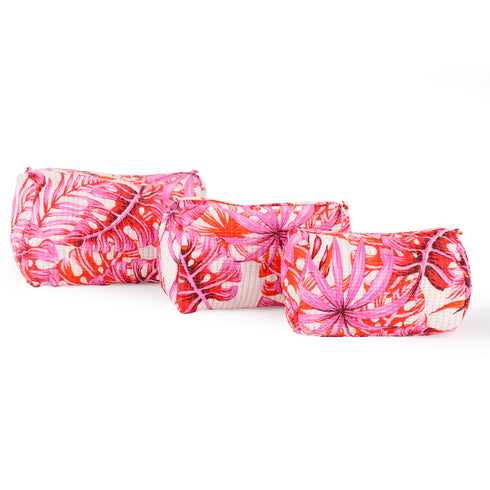 Blush Pink Quilted Cosmetic Pouch (Set of 3) - Hand Block Print