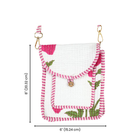 Bold Pink Poppy Quilted Cotton Mobile Sling Bag