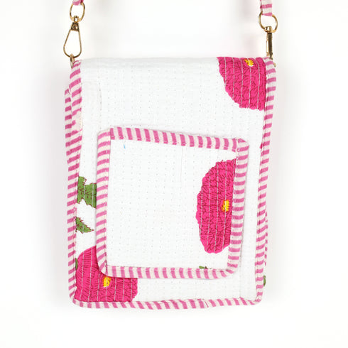 Bold Pink Poppy Quilted Cotton Mobile Sling Bag