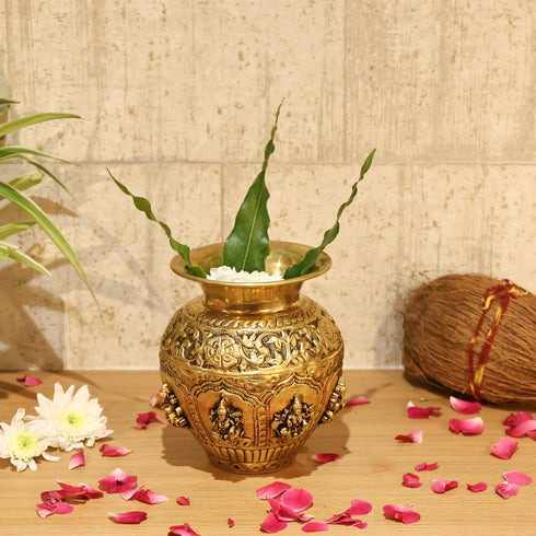 Brass Ashtalakshmi Pooja Kalash - Handcrafted Pot for Pooja Rituals